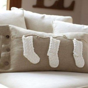 Pottery Barn Christmas Socks Pillow Cover Burlap